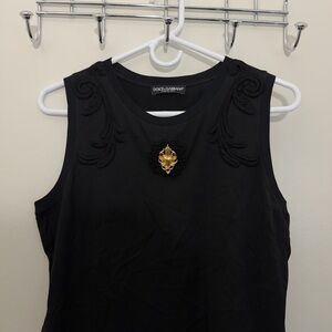 Dolce & Gabbana D&G Black and Gold Heart Embellished Women's Top